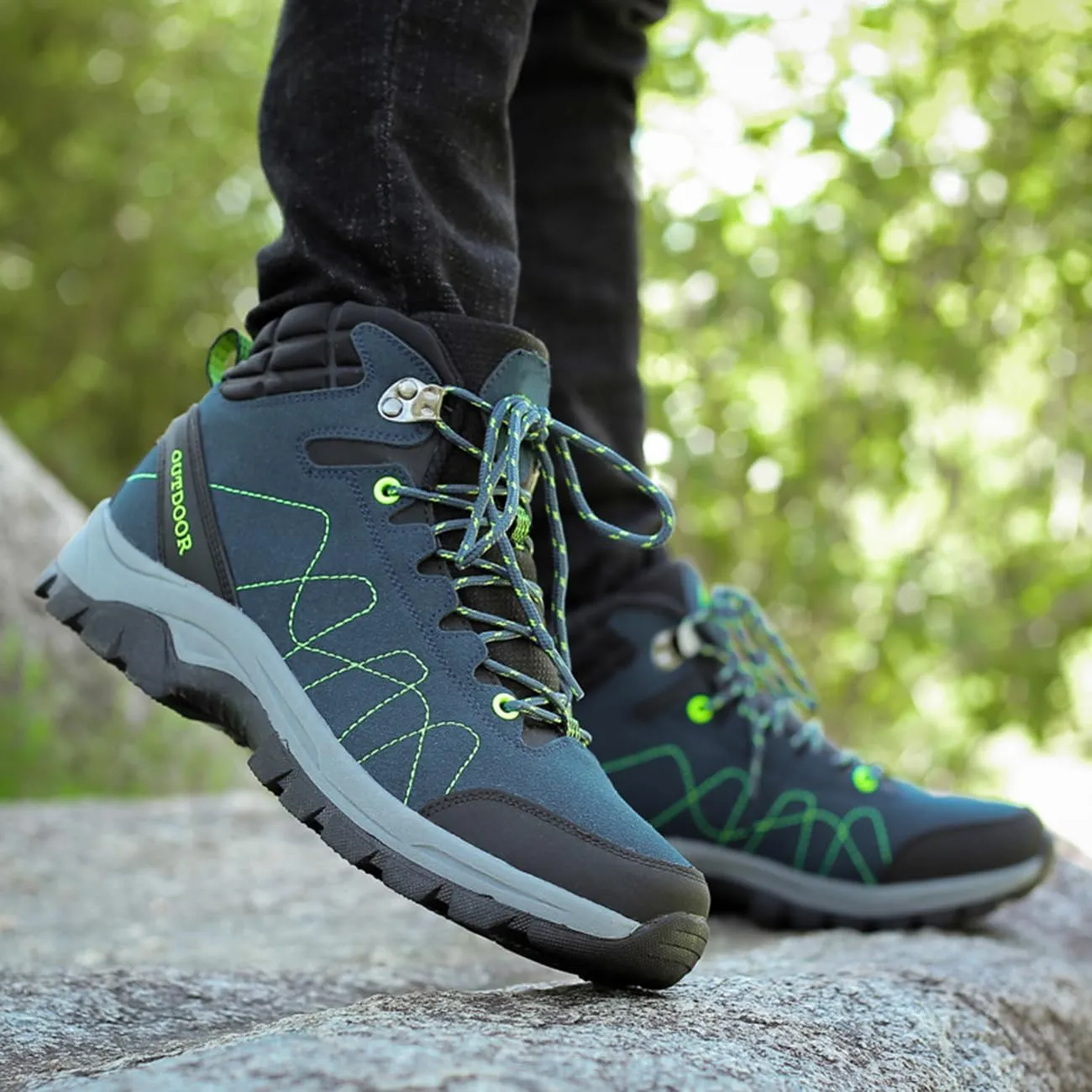 Men's Casual Hiking Boots Outdoor Waterproof Non-Slip Work Boots High Top Trekking Hiking Shoes