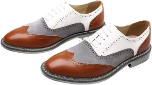 Men's Casual Lace Up Loafers Two Tone Patchwork Brogue Oxford Shoes Fashionable Office Formal PU Leather Shoes