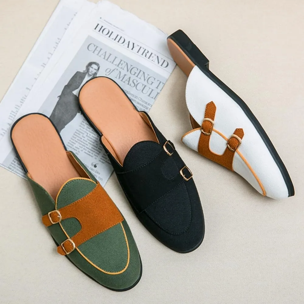 Mens Casual Mules and Half Backless Slip Ons Shoes, Suede Mules Clog Dress Sandals Backless Loafers for Men