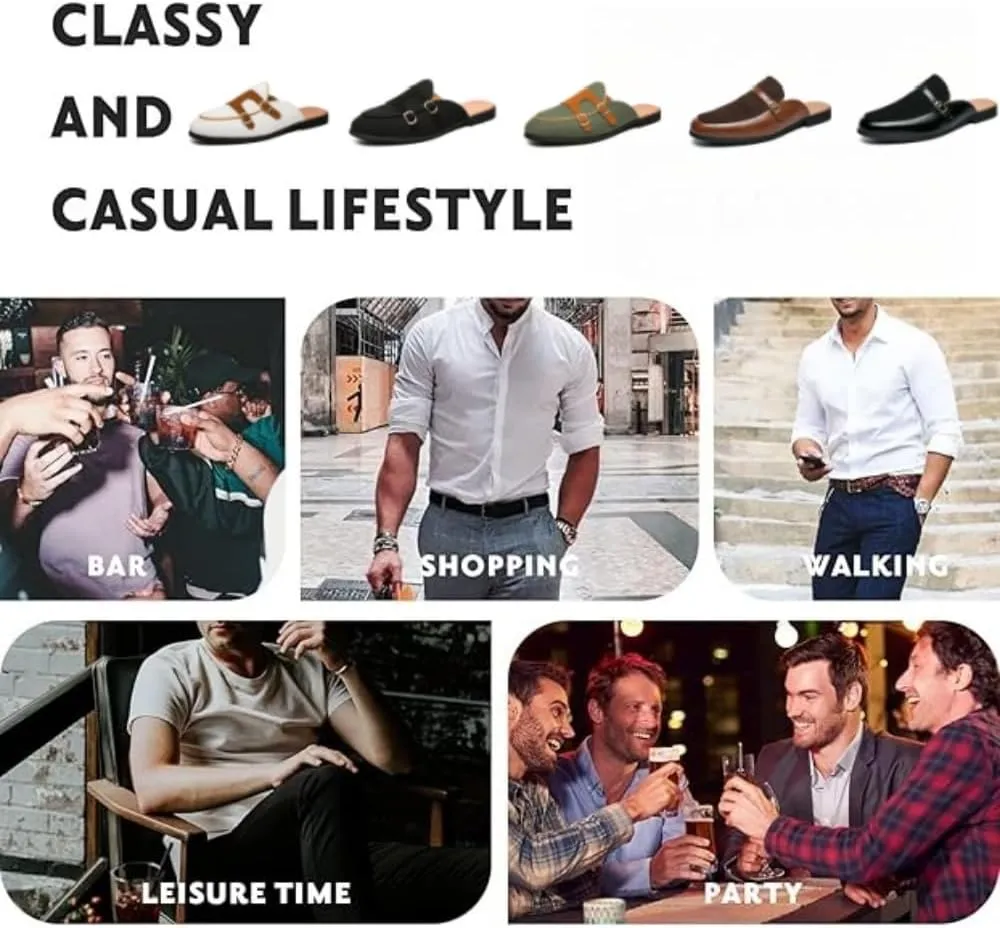 Mens Casual Mules and Half Backless Slip Ons Shoes, Suede Mules Clog Dress Sandals Backless Loafers for Men