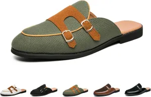 Mens Casual Mules and Half Backless Slip Ons Shoes, Suede Mules Clog Dress Sandals Backless Loafers for Men