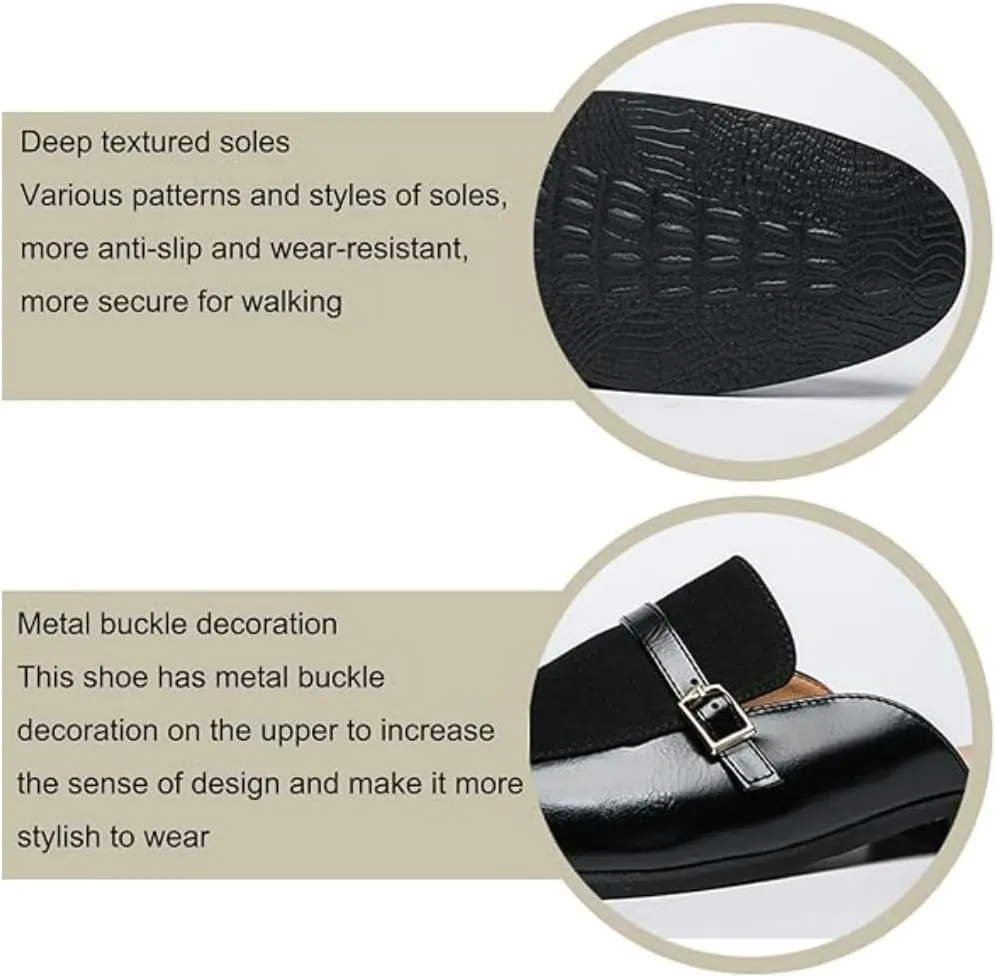 Mens Casual Mules and Half Backless Slip Ons Shoes, Suede Mules Clog Dress Sandals Backless Loafers for Men