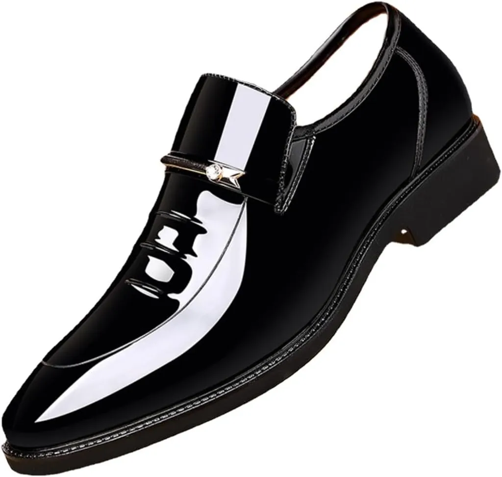 Men's Classic Business Dress Shoes, Oxford Work Formal Shoes, Patent Leather Slip-On Loafers Wedding Dress Shoes