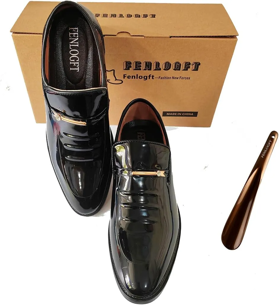 Men's Classic Business Dress Shoes, Oxford Work Formal Shoes, Patent Leather Slip-On Loafers Wedding Dress Shoes