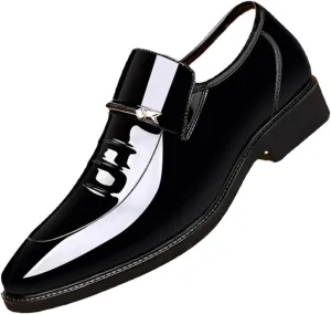 Men's Classic Business Dress Shoes, Oxford Work Formal Shoes, Patent Leather Slip-On Loafers Wedding Dress Shoes