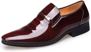 Men's Classic Business Dress Shoes, Oxford Work Formal Shoes, Patent Leather Slip-On Loafers Wedding Dress Shoes