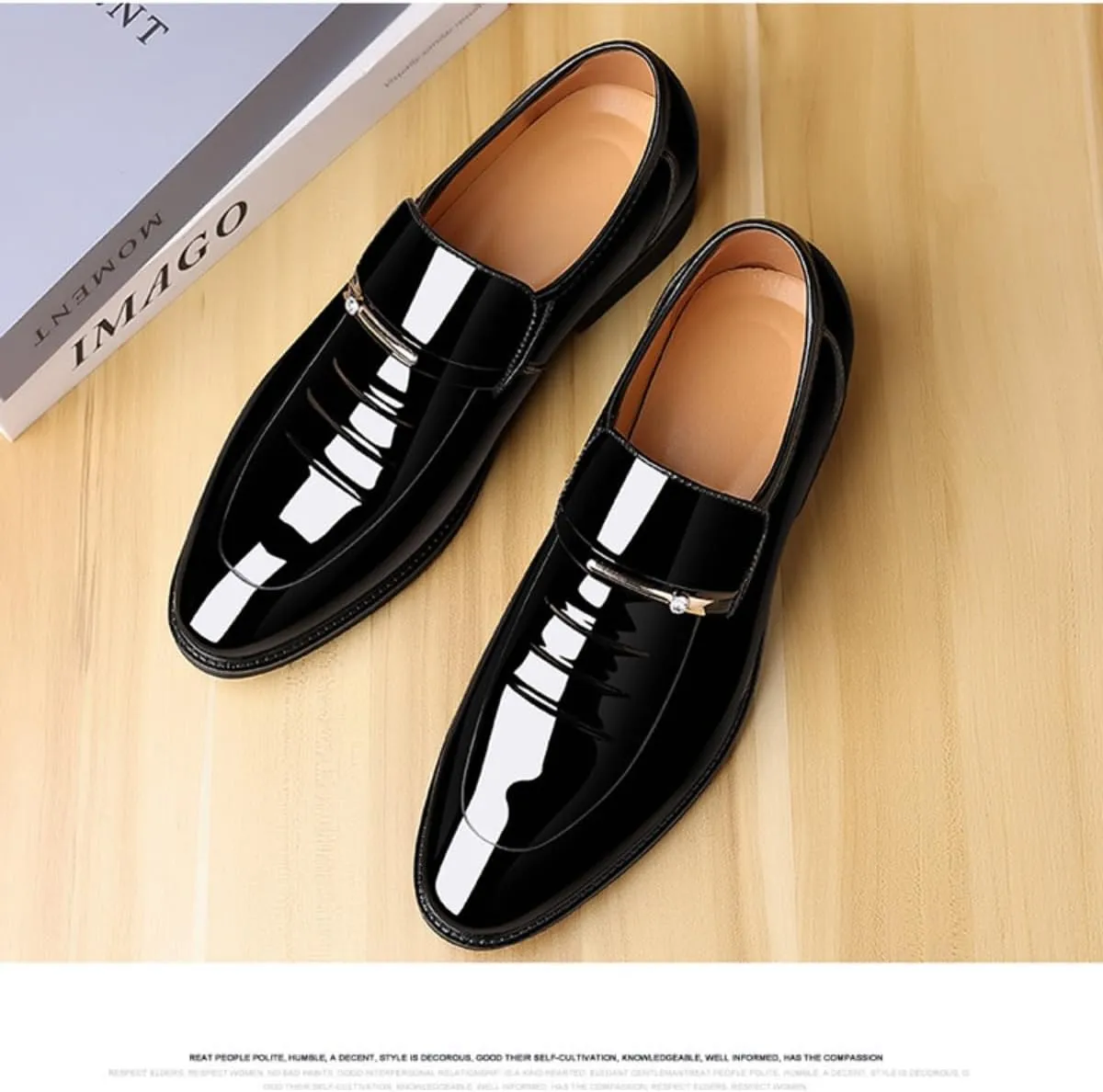 Men's Classic Business Dress Shoes, Oxford Work Formal Shoes, Patent Leather Slip-On Loafers Wedding Dress Shoes