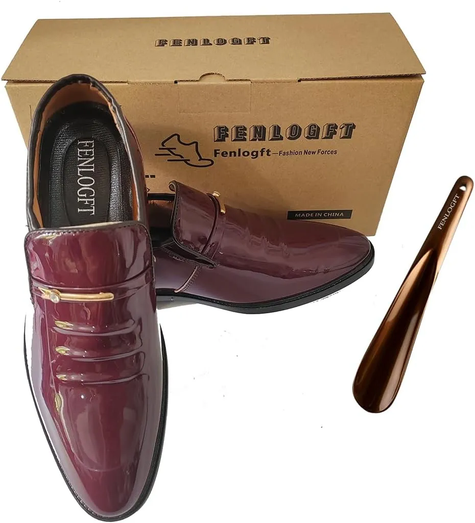 Men's Classic Business Dress Shoes, Oxford Work Formal Shoes, Patent Leather Slip-On Loafers Wedding Dress Shoes