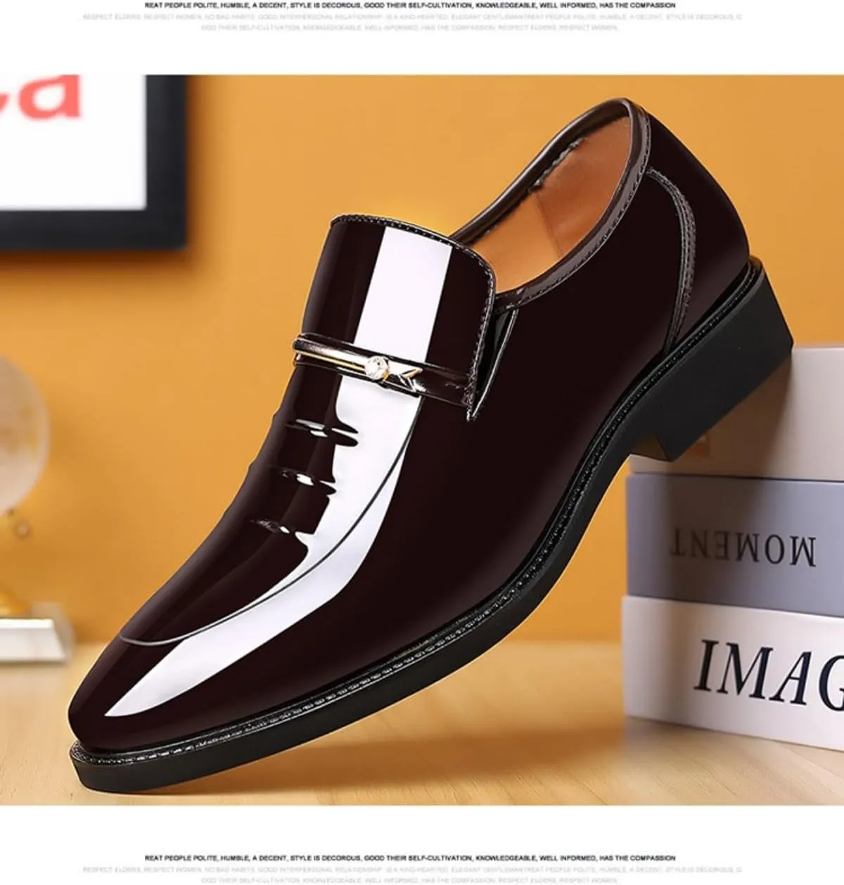 Men's Classic Business Dress Shoes, Oxford Work Formal Shoes, Patent Leather Slip-On Loafers Wedding Dress Shoes