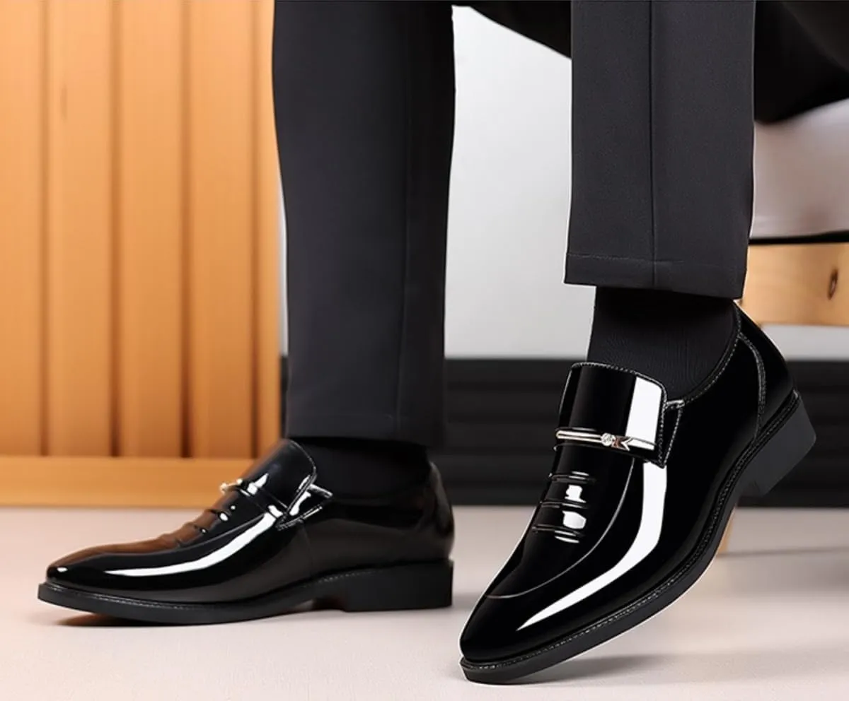 Men's Classic Business Dress Shoes, Oxford Work Formal Shoes, Patent Leather Slip-On Loafers Wedding Dress Shoes