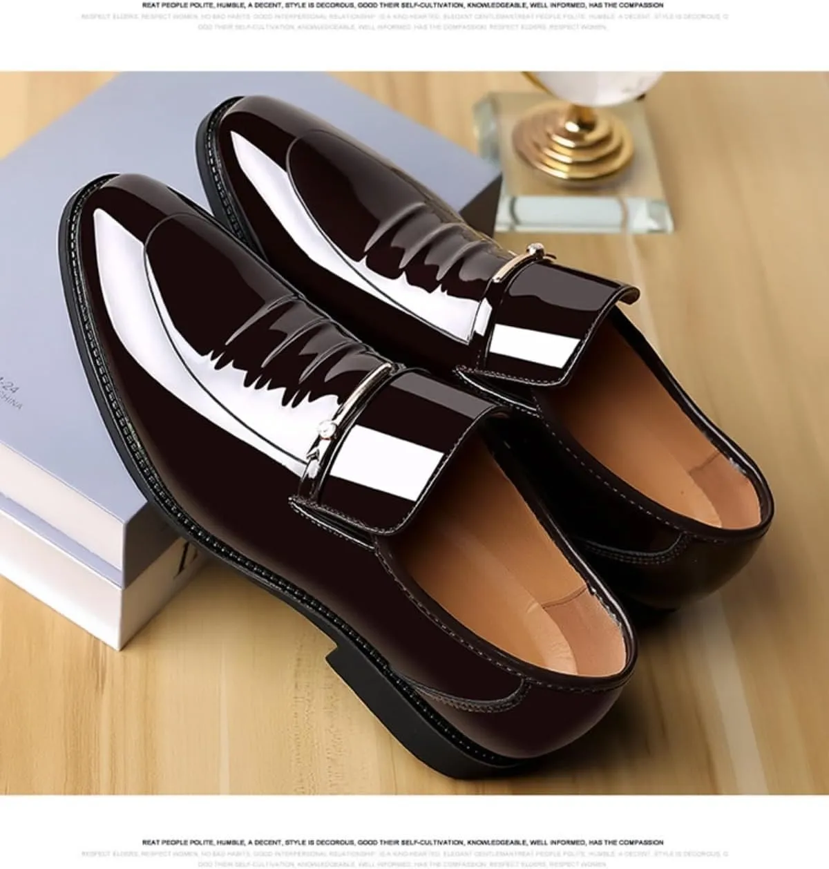 Men's Classic Business Dress Shoes, Oxford Work Formal Shoes, Patent Leather Slip-On Loafers Wedding Dress Shoes
