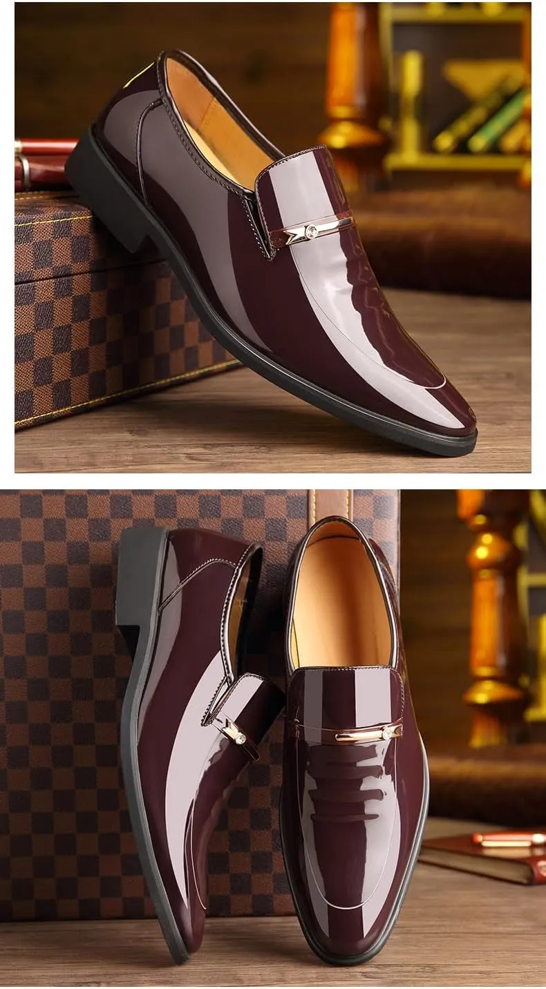 Men's Classic Business Dress Shoes, Oxford Work Formal Shoes, Patent Leather Slip-On Loafers Wedding Dress Shoes