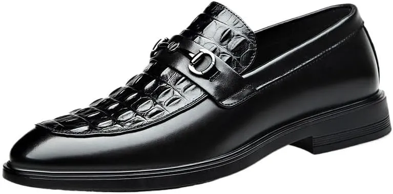 Men's Classic Retro Shoes Crocodile Grain Leather Buckle Mens Fashion Wedding Party Loafers Men Slip-on Flats Casual Business Shoes