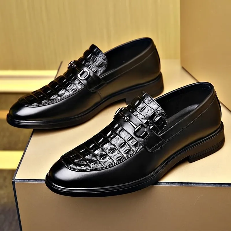 Men's Classic Retro Shoes Crocodile Grain Leather Buckle Mens Fashion Wedding Party Loafers Men Slip-on Flats Casual Business Shoes