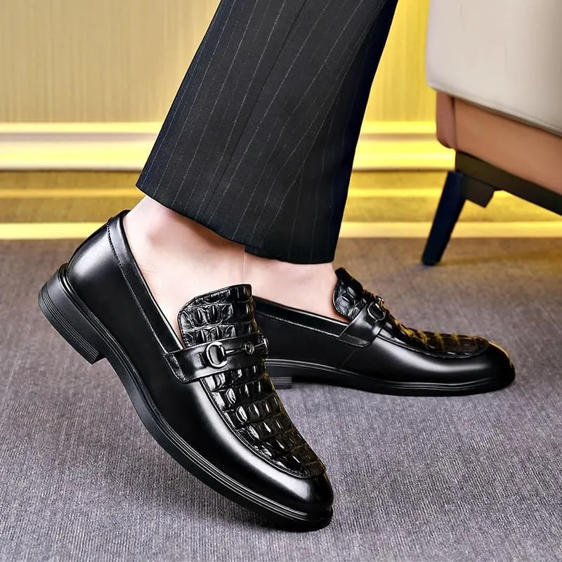 Men's Classic Retro Shoes Crocodile Grain Leather Buckle Mens Fashion Wedding Party Loafers Men Slip-on Flats Casual Business Shoes
