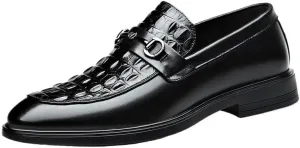 Men's Classic Retro Shoes Crocodile Grain Leather Buckle Mens Fashion Wedding Party Loafers Men Slip-on Flats Casual Business Shoes