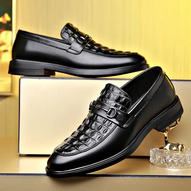 Men's Classic Retro Shoes Crocodile Grain Leather Buckle Mens Fashion Wedding Party Loafers Men Slip-on Flats Casual Business Shoes