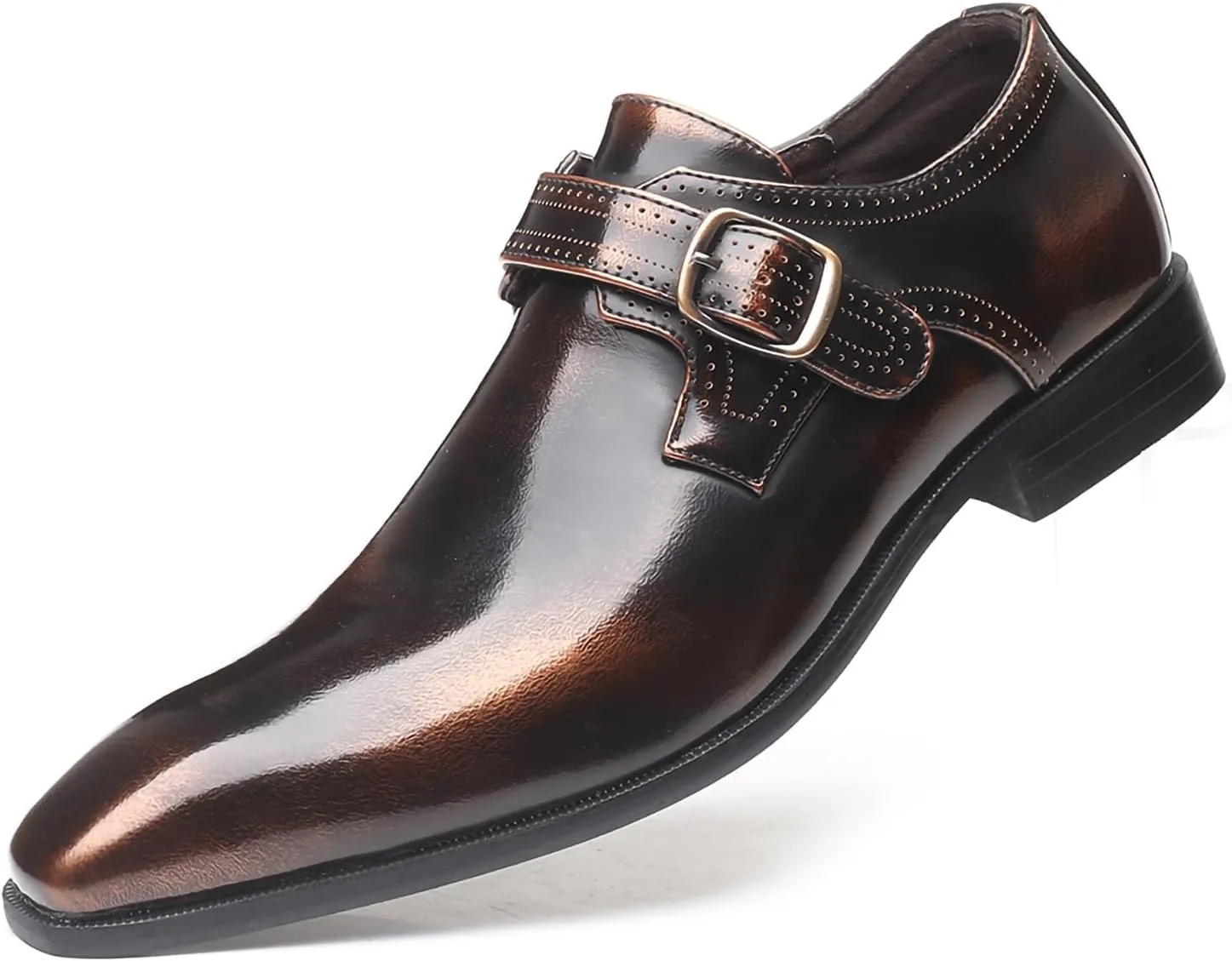 Men's Dress Cap Toe Shoes Monk Slip On Loafers Stylish and Comfort Patent PU Leather Business Low Casual Urban Commuting Shoes