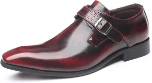Men's Dress Cap Toe Shoes Monk Slip On Loafers Stylish and Comfort Patent PU Leather Business Low Casual Urban Commuting Shoes