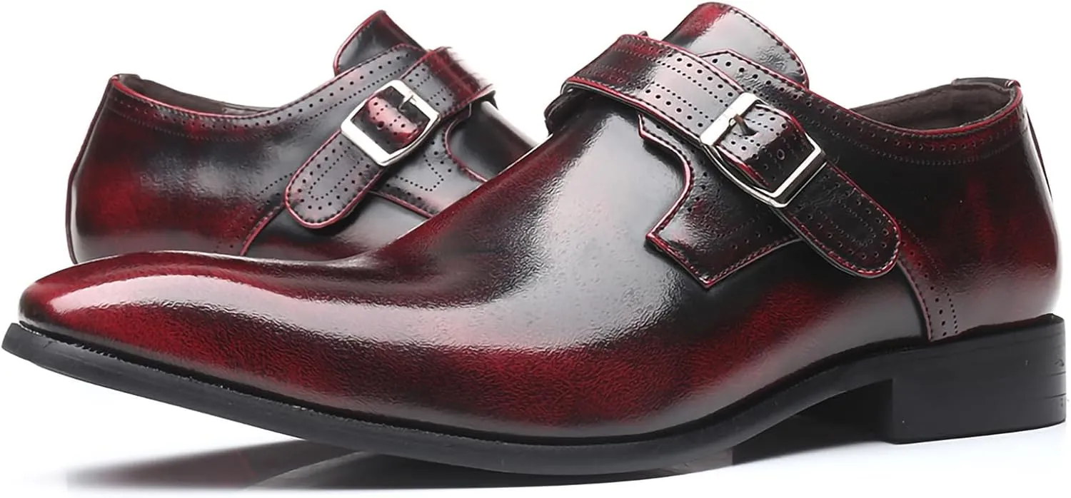 Men's Dress Cap Toe Shoes Monk Slip On Loafers Stylish and Comfort Patent PU Leather Business Low Casual Urban Commuting Shoes