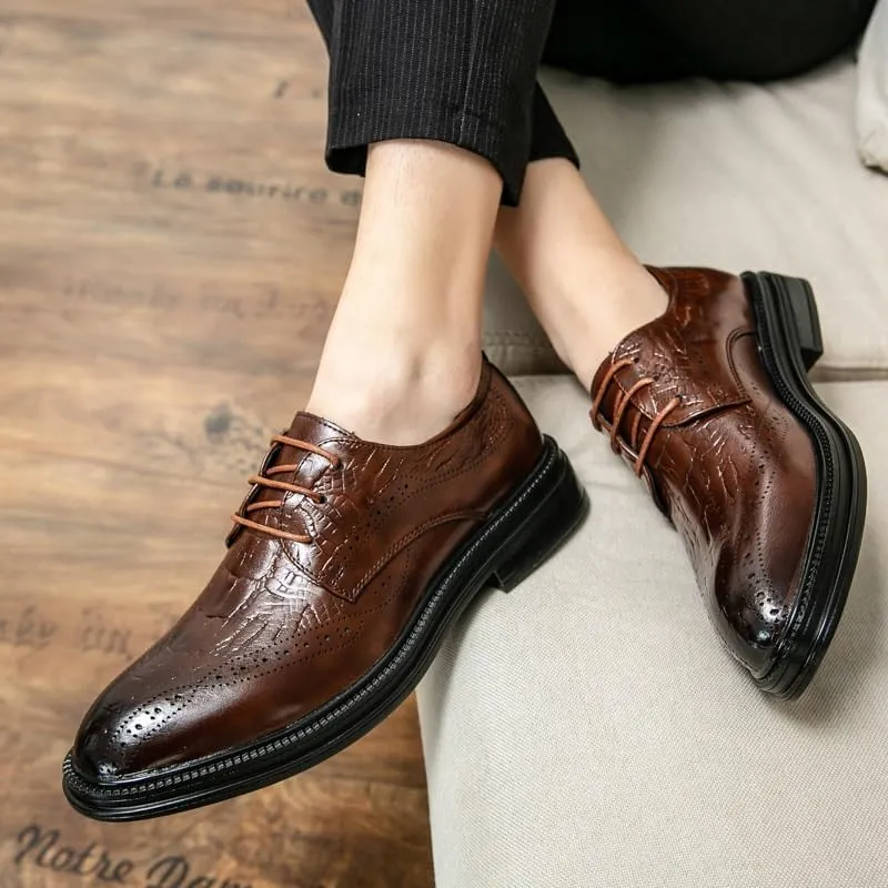 Men's Fashion Oxford Shoes Leather Lace Up Pointed Toe Dress Shoes Business Formal Wedding Party Loafers for Men