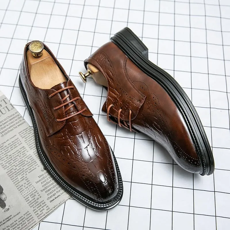 Men's Fashion Oxford Shoes Leather Lace Up Pointed Toe Dress Shoes Business Formal Wedding Party Loafers for Men