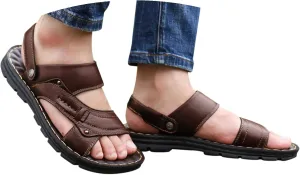 Mens Flat Slide Sandals Casual Slip On Beach Open Toe Sandals with Adjustable Dual Use Ankle Strap for Summer
