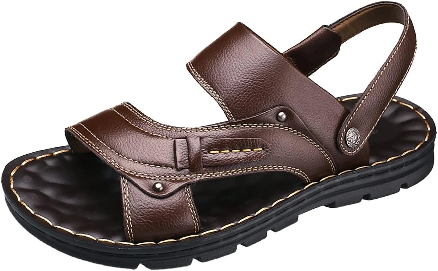 Mens Flat Slide Sandals Casual Slip On Beach Open Toe Sandals with Adjustable Dual Use Ankle Strap for Summer