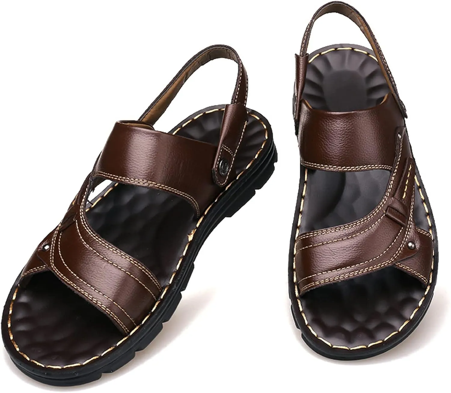 Mens Flat Slide Sandals Casual Slip On Beach Open Toe Sandals with Adjustable Dual Use Ankle Strap for Summer