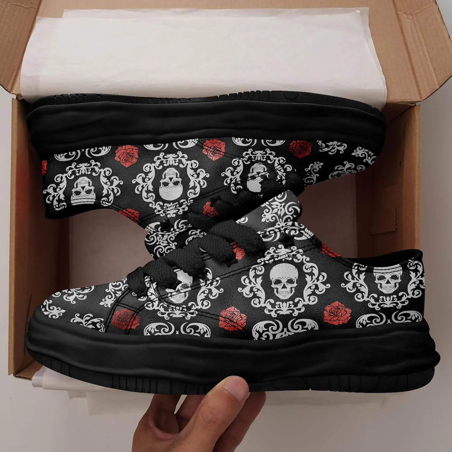 Men's Gothic Skull Fashion Sneakers Casual Skateboarding Canvas Shoes for Women Streetwear Trendy Comfort Walking Shoes