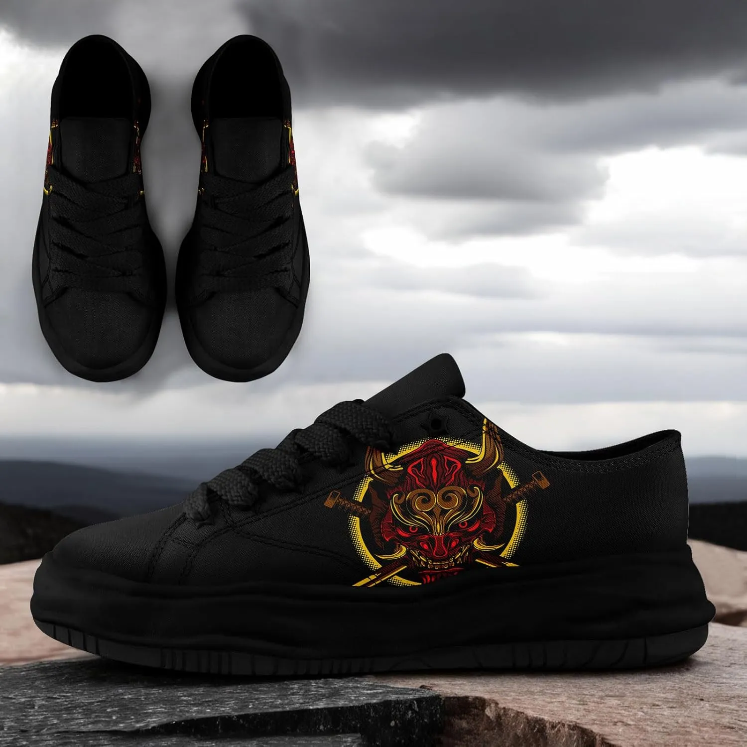 Men's Gothic Skull Fashion Sneakers Casual Skateboarding Canvas Shoes for Women Streetwear Trendy Comfort Walking Shoes