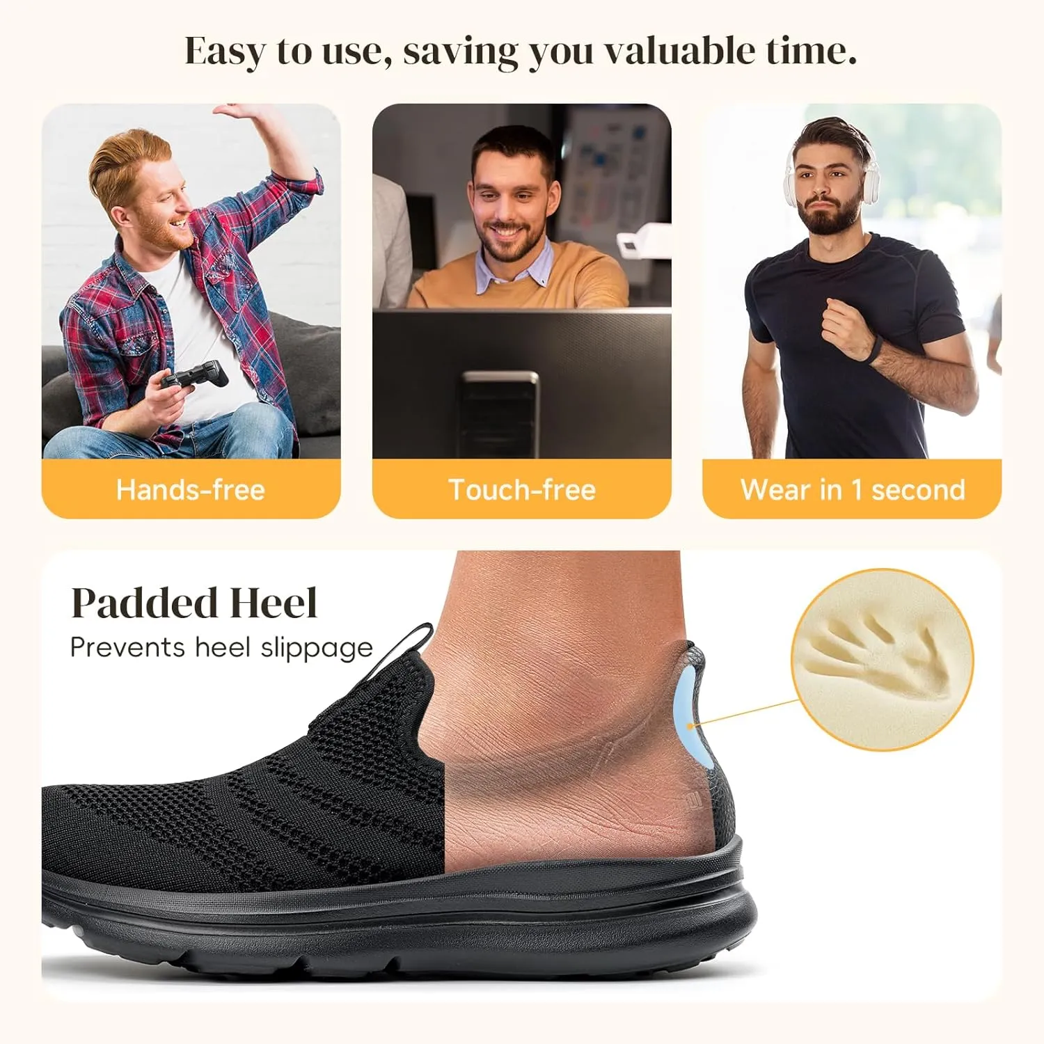 Men's Hands-Free Slip On Sneakers | Laceless Walking Shoes for Gym/Travel/Office