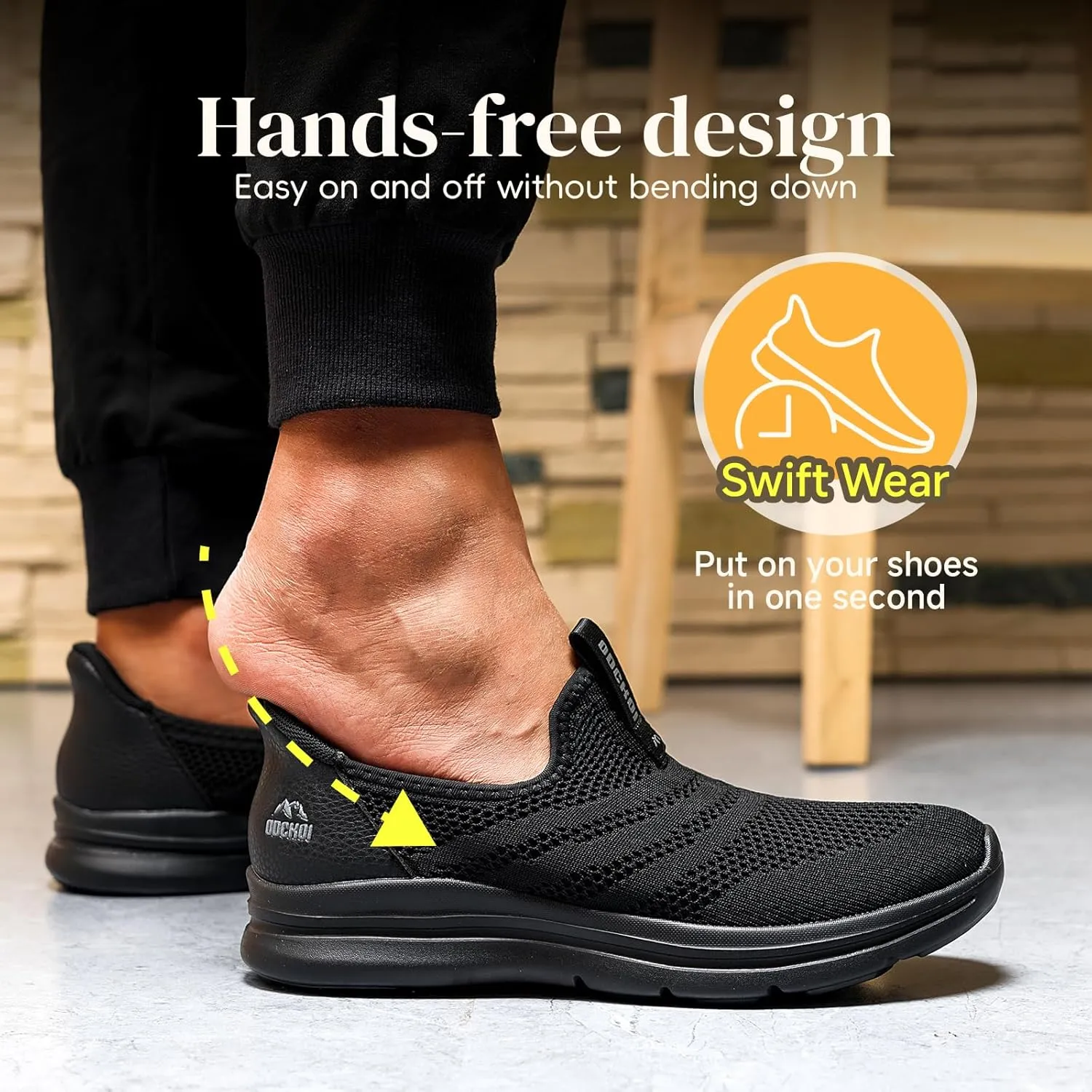 Men's Hands-Free Slip On Sneakers | Laceless Walking Shoes for Gym/Travel/Office