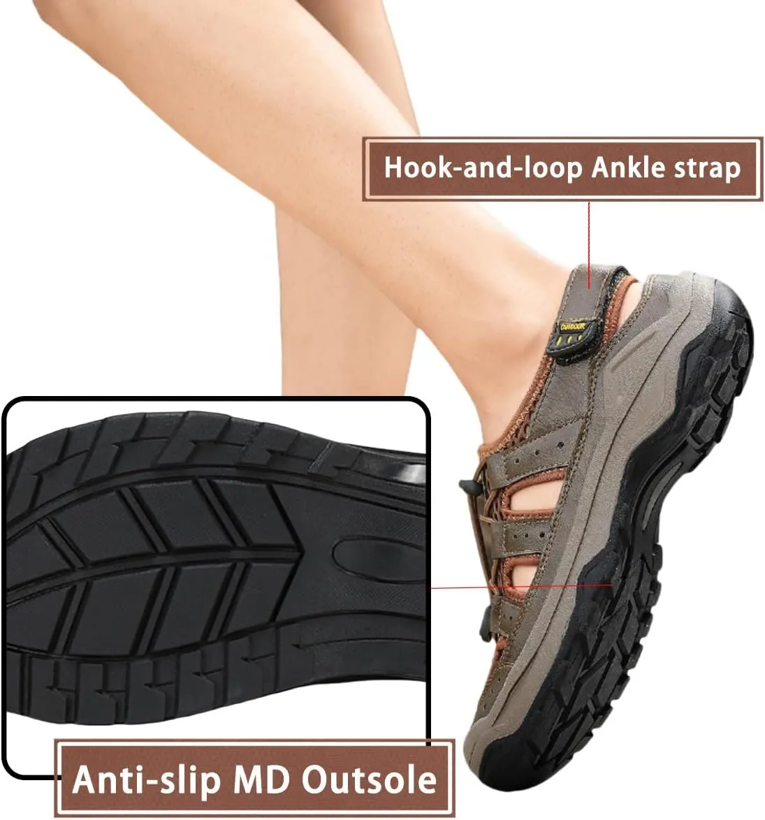 Men’s Hiking Trail Sandals: Outdoor Closed Toe Sport Shoes with Arch Support