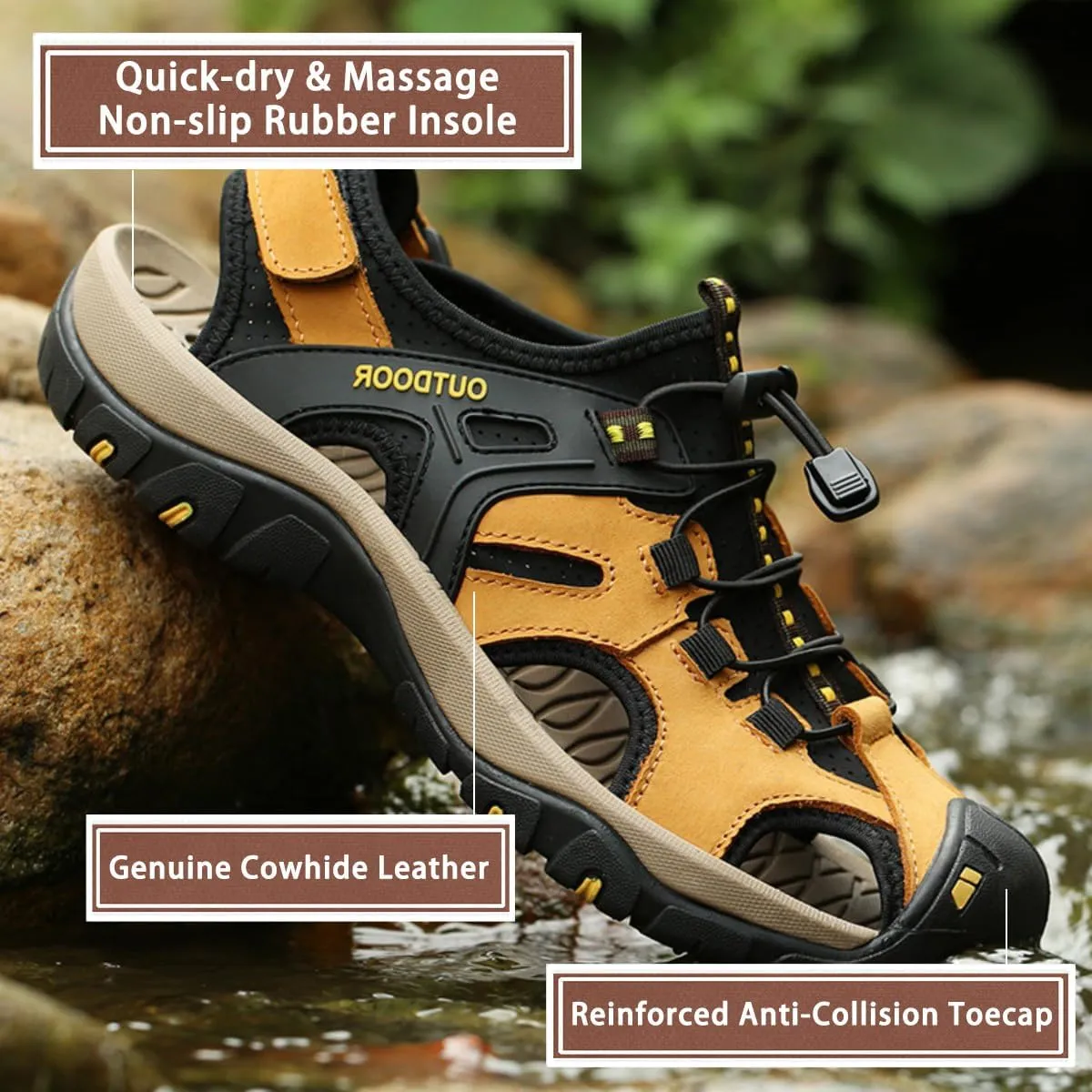 Men’s Hiking Trail Sandals: Outdoor Closed Toe Sport Shoes with Arch Support