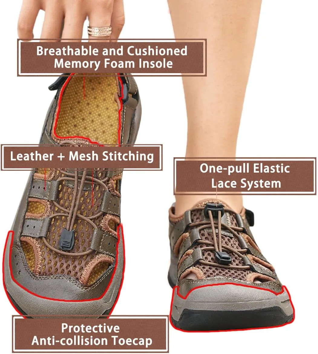 Men’s Hiking Trail Sandals: Outdoor Closed Toe Sport Shoes with Arch Support