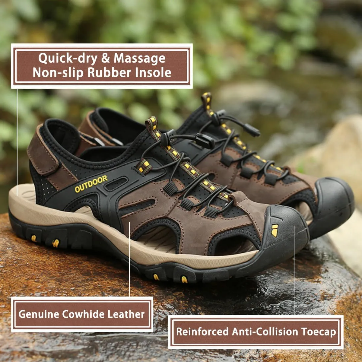 Men’s Hiking Trail Sandals: Outdoor Closed Toe Sport Shoes with Arch Support