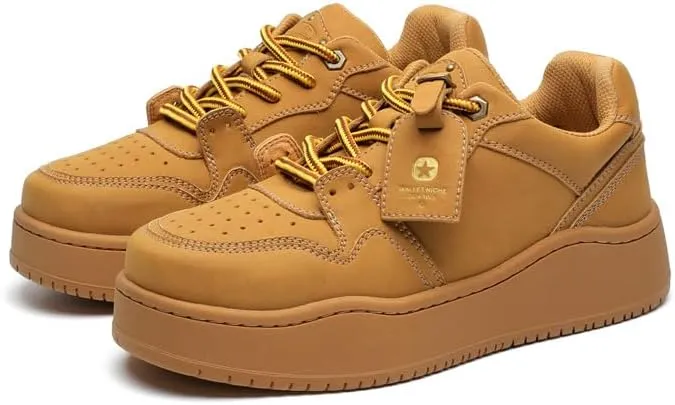 Men's Hiphop Chunky Fashion Sneaker - Lace Up Street Style Low Top Thick Sole Casual Comfortable Walking (Brown,9.5)