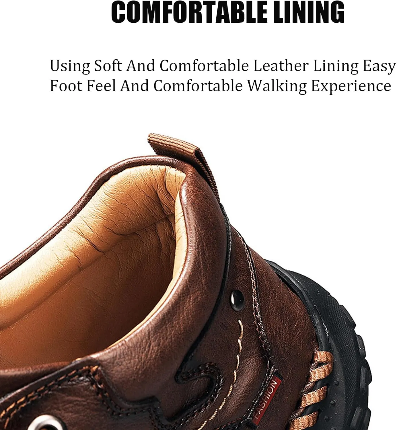 Men's Leather Handmade Platform Hiking Shoes Retro Round Toe Lace-Up Non-Slip Leisure Loafers for Outdoor Hiking Working