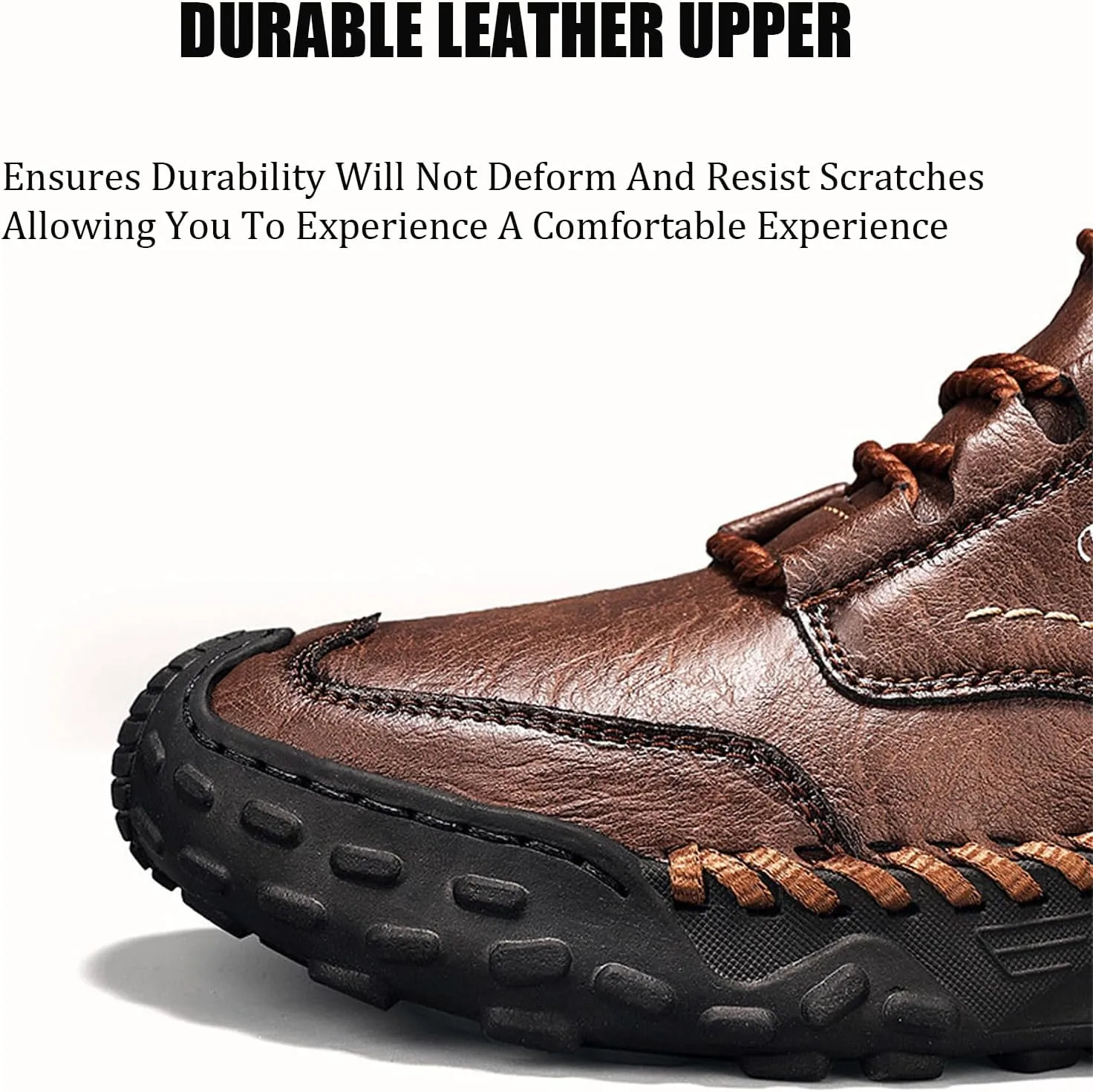 Men's Leather Handmade Platform Hiking Shoes Retro Round Toe Lace-Up Non-Slip Leisure Loafers for Outdoor Hiking Working