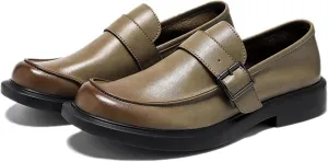 Men's Leather Slip on Monk Buckle Penny Loafers Classic Retro Leather Comfort Low Top Block Heel Non-Slip Casual Dress Business Slip Ons for Office Driving Work Walkig