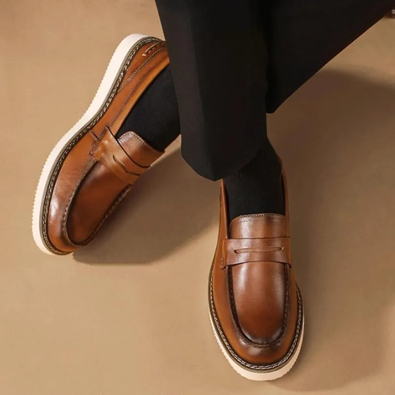 Men's Loafers Breathable Lining Business Shoes Round Toe Thick Sole Retro Men Low Height Oxford Casual Shoes Lightweight Comfortable Walking Shoes