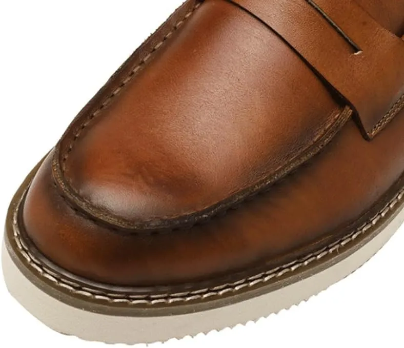 Men's Loafers Breathable Lining Business Shoes Round Toe Thick Sole Retro Men Low Height Oxford Casual Shoes Lightweight Comfortable Walking Shoes