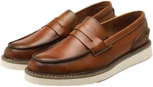 Men's Loafers Breathable Lining Business Shoes Round Toe Thick Sole Retro Men Low Height Oxford Casual Shoes Lightweight Comfortable Walking Shoes