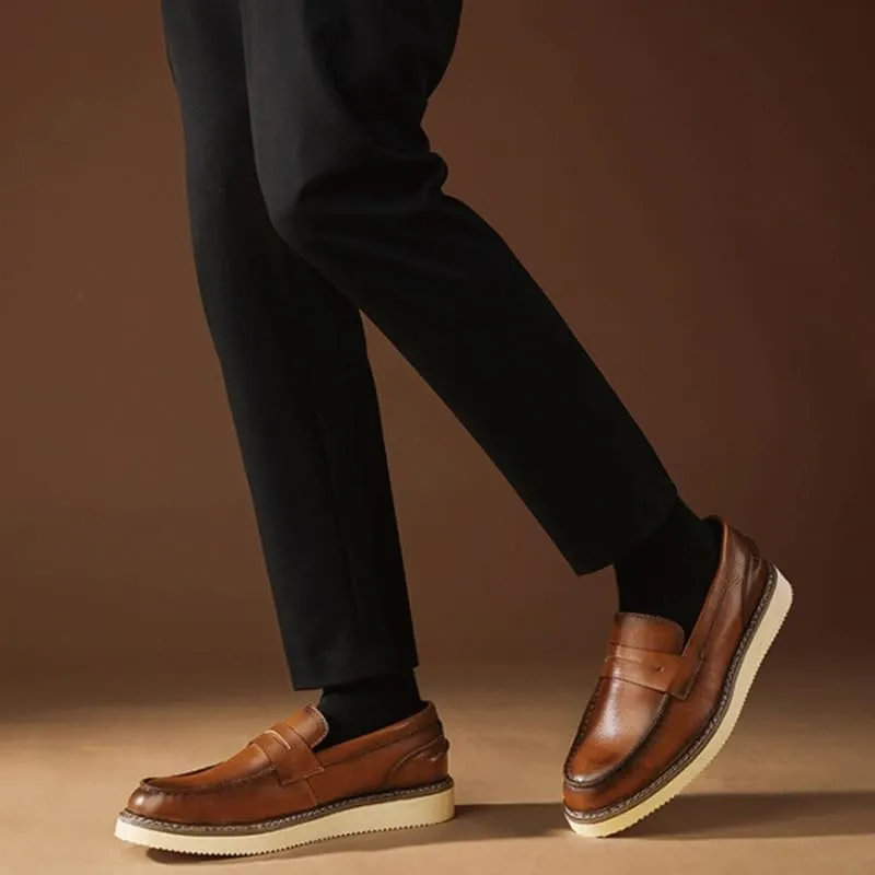 Men's Loafers Breathable Lining Business Shoes Round Toe Thick Sole Retro Men Low Height Oxford Casual Shoes Lightweight Comfortable Walking Shoes