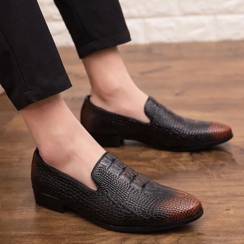Men's Patent Leather Elevator Shoes, Height Increasing Slip-On Oxford Loafers, Crocodile Pattern Formal Shoes for Business & Wedding