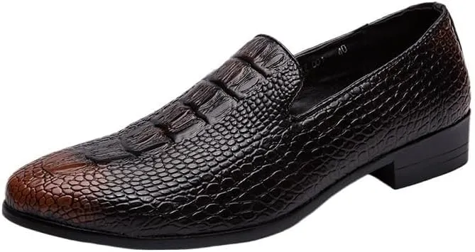 Men's Patent Leather Elevator Shoes, Height Increasing Slip-On Oxford Loafers, Crocodile Pattern Formal Shoes for Business & Wedding