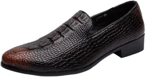 Men's Patent Leather Elevator Shoes, Height Increasing Slip-On Oxford Loafers, Crocodile Pattern Formal Shoes for Business & Wedding
