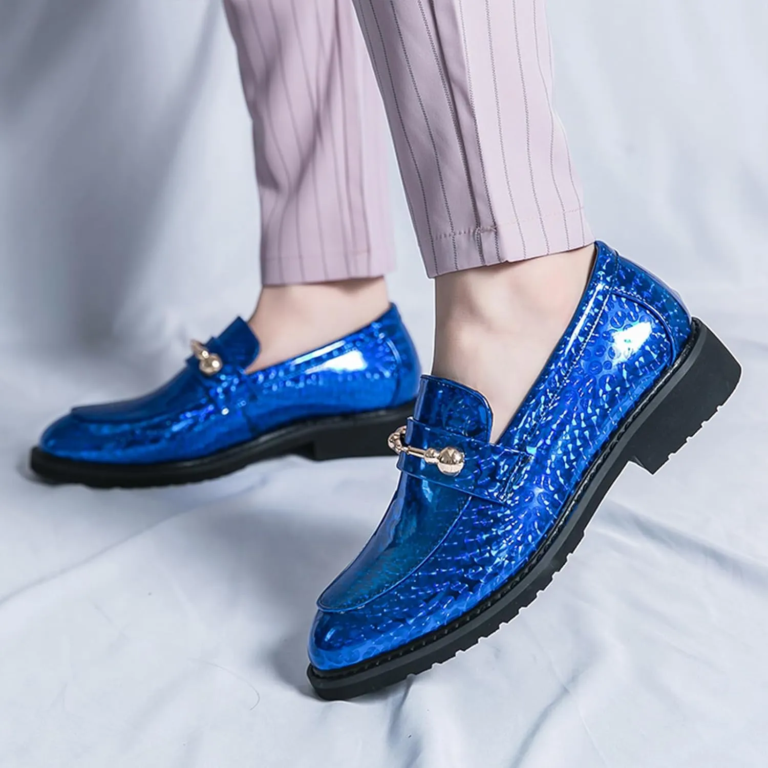 Men's Patent Leather Slip On Dress Loafers Fashion Pointed Toe Causal Business Formal Oxfords Sparkle Wedding Party Prom Shoes
