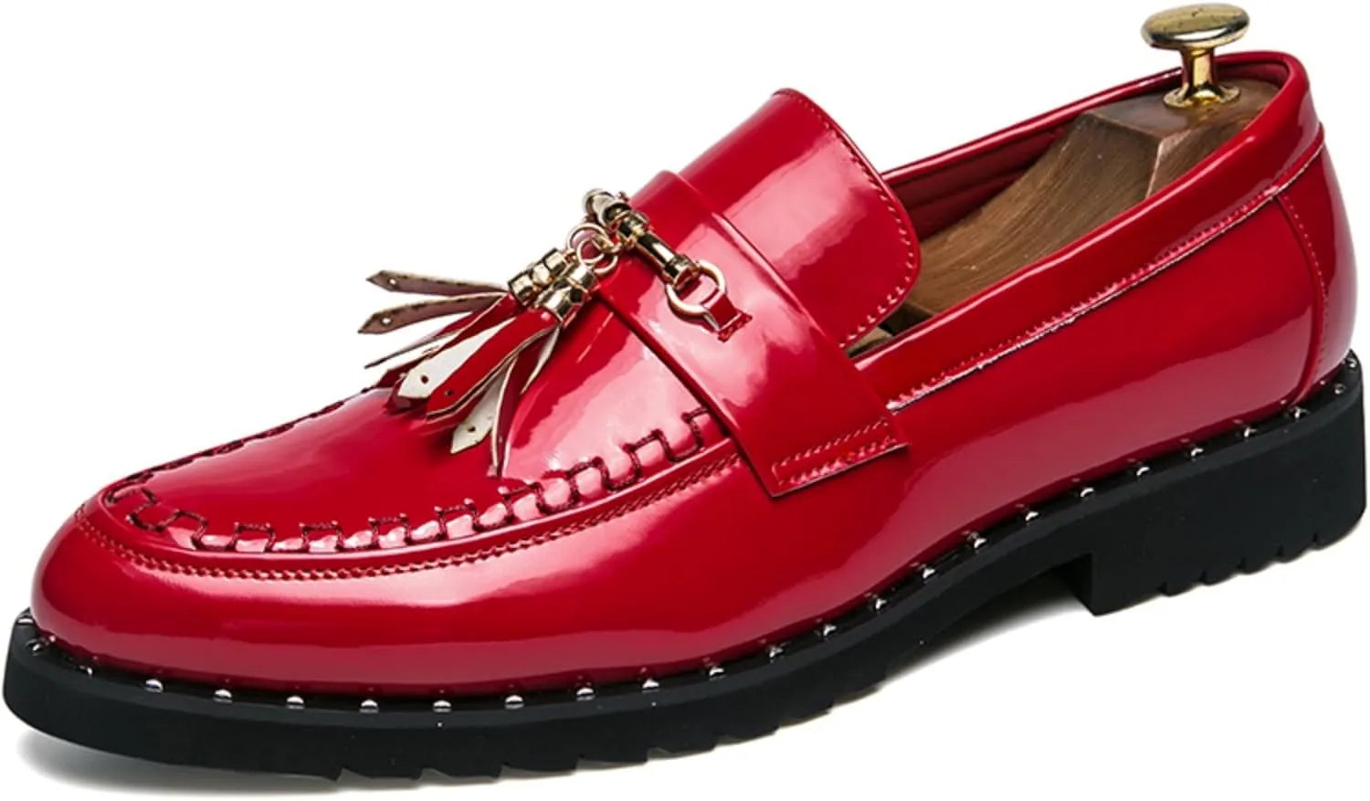 Men's Patent Leather Tassels Slip-On Loafers Classic Flats Smoking Loafers for Business Casual Dress Prom Formal Church Wedding Shoes